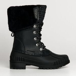 Kamik Sienna F2 Winter Boots Waterproof Black Tweed Shearling Fur Lace Up